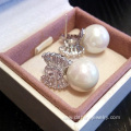 925 Silver Pearl Ear Studs Zircon White Pearl Earrings